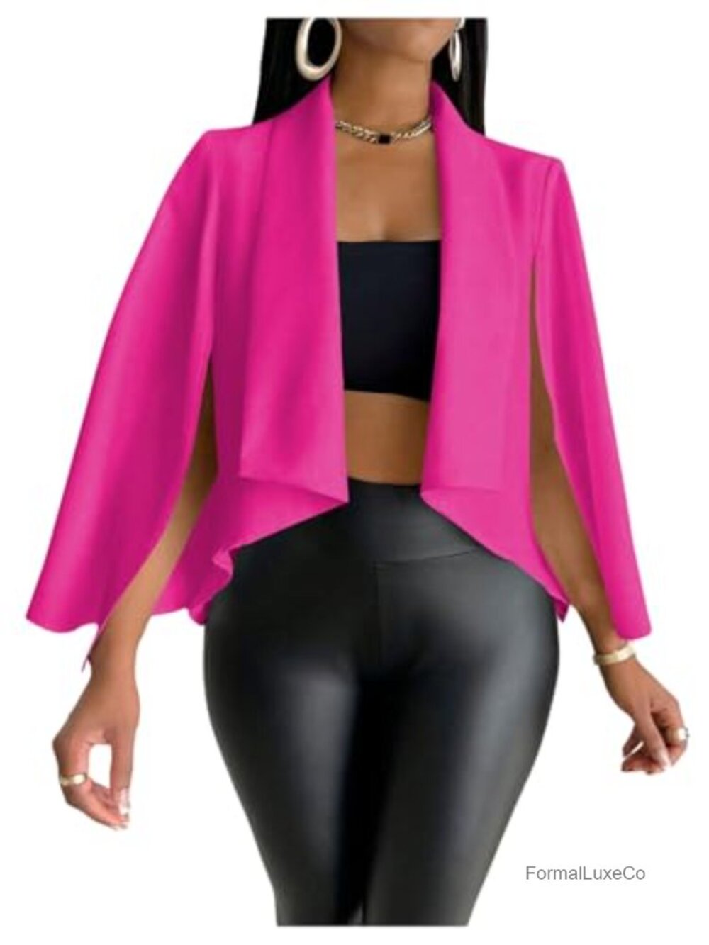 Cape Blazer Long Sleeve Cropped Jacket Coat Asymmetrical Hem Business Casual